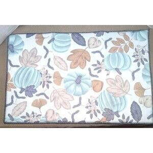Blue Pumpkins Dish Drying Mat Fall Leaves White Reverses to Sea Green Kitchen
